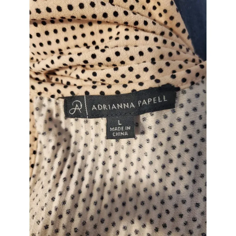 Adrianna Papell Blush Pink & Black Polka Dot Poly Knit Dressy Top L